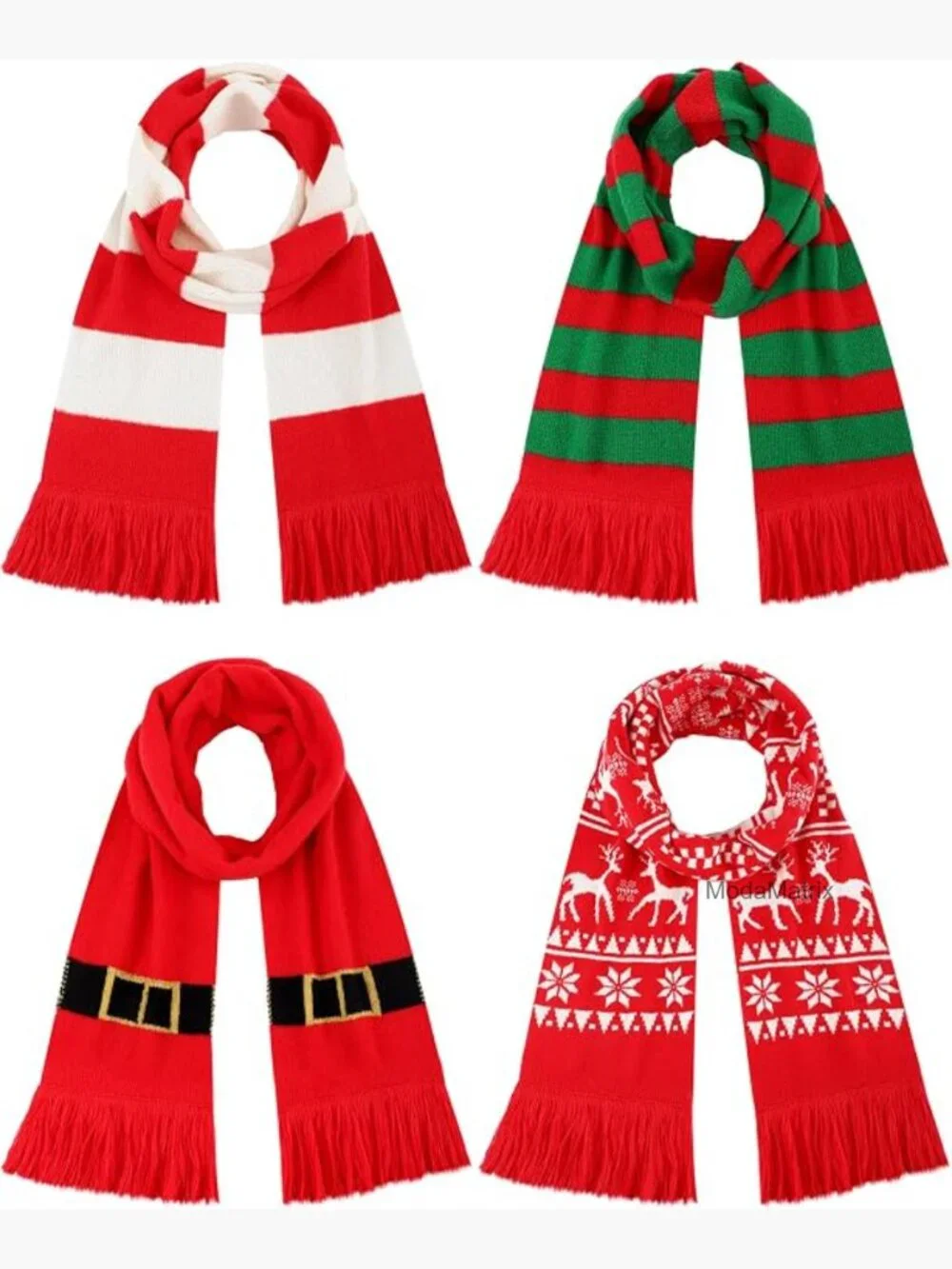 4 Pack Christmas Knitted Scarves Soft Holiday Knit with Tassels Adult Family